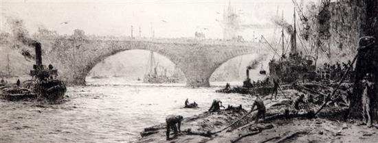William Lionel Wyllie (1851-1931) London Bridge c.1920 5 x 13in.